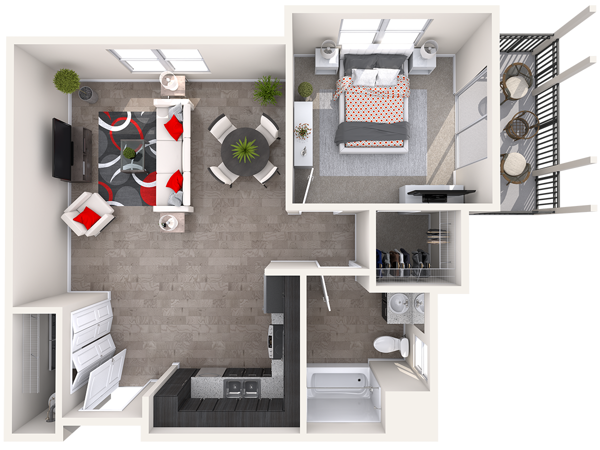 Unit Plan 1B, 1 br, 1 ba 700 sq. ft.